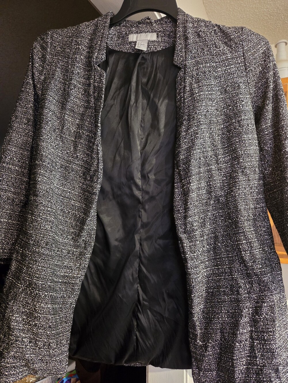 H&M Classic Tweed Open-Front Jacket - Black & Silver